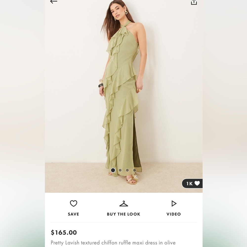 ASOS Olive Green Ruffle Maxi Dress